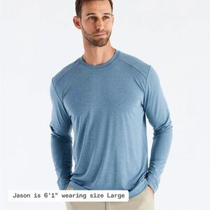 Free Fly Shirt Men Small Lightweight Bamboo Shade Long Sleeve Quick Dry Blue